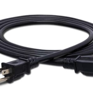 Black power cable with three-prong plug.
