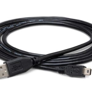 Black USB to mini USB cable.