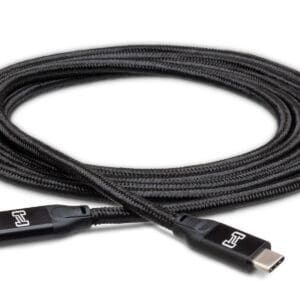 Black braided USB-C cable coiled neatly.