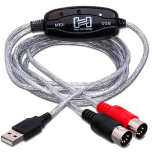 MIDI to USB cable with connectors.