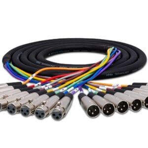 Multicolored audio cables with XLR connectors.