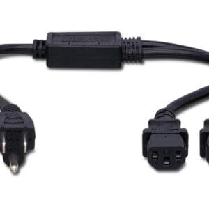 Power cord splitter with two outlets.
