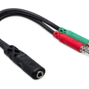 Audio splitter cable with dual connectors.
