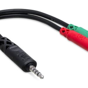 Audio splitter cable with dual connectors.