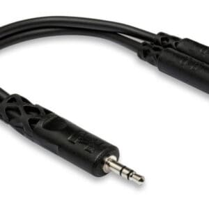 Audio splitter cable with dual outputs.