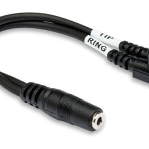 Audio splitter cable with dual plugs.