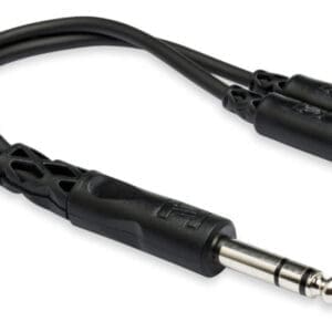 Audio splitter cable with dual outputs.