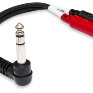 Audio cable with stereo and mono connectors.