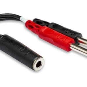 Audio splitter cable with two plugs.