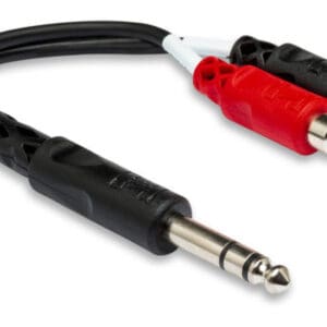Audio cable splitter with RCA connectors.