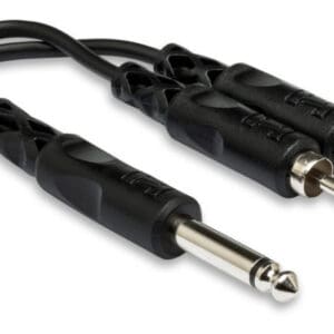 Audio adapter cable with dual RCA connectors.