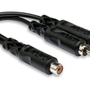 Black RCA audio splitter cable with connectors.