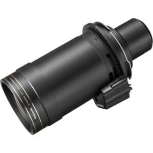 Camera lens with black cylindrical design.