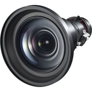 Close-up of a large camera lens.