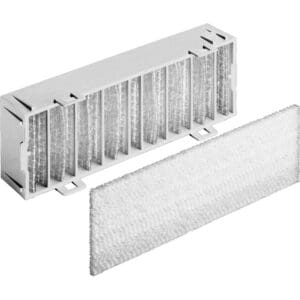 Humidifier filter with white mesh element.