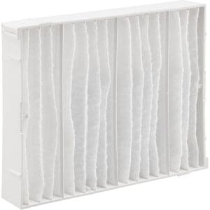 White pleated air filter in rectangular shape.