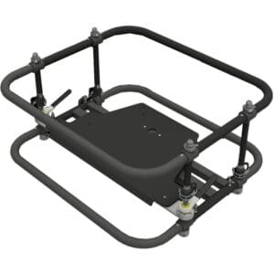 Metal frame structure with adjustable components.