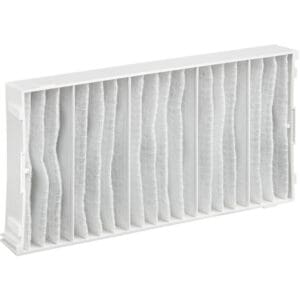 White air filter with pleated design.