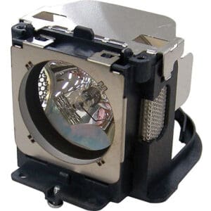 Projector lamp with metal and plastic casing.