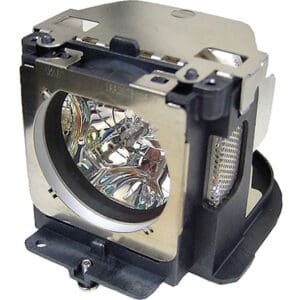 Projector lamp assembly with metal housing.