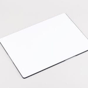 Blank white rectangular object on gray background.