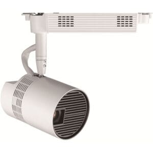 White track lighting fixture with adjustable head.