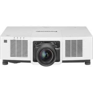 White Panasonic projector with large central lens.