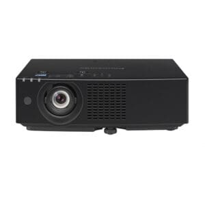 Black multimedia projector front view.