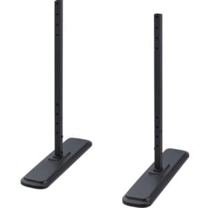 Two black adjustable TV stand legs.